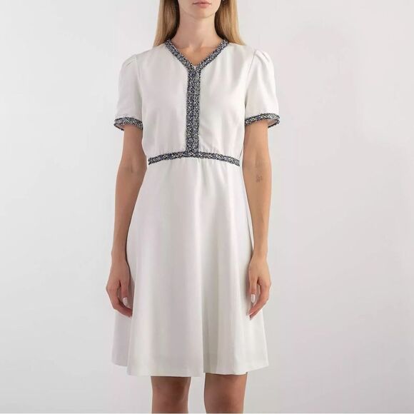 Sandro Reyan Tweed Trim White Dress size 42 - Picture 1 of 8
